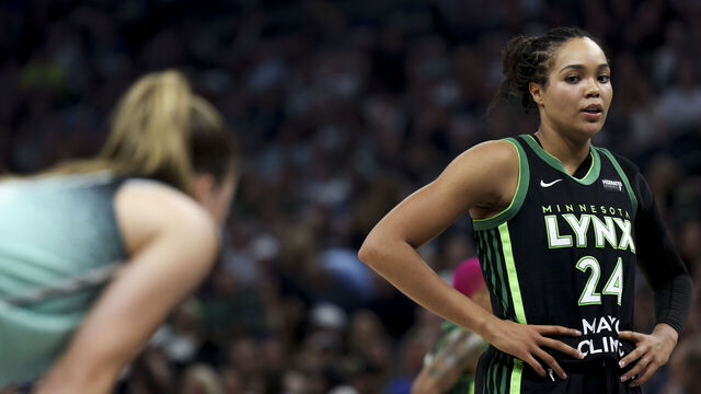 MINNEAPOLIS, MINNESOTA - JULY 30: Napheesa Collier #24 of the Minnesota Lynx prepares to shoot a free throw against the New York Liberty in the second quarter at Target Center on July 30, 2025 in Minneapolis, Minnesota.