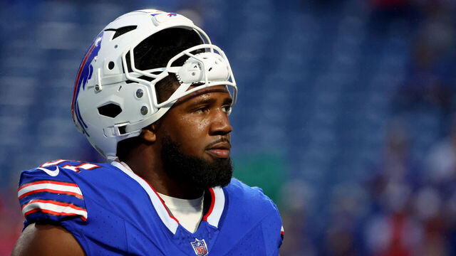 ORCHARD PARK, NEW YORK - SEPTEMBER 23: Ed Oliver #91 of the Buffalo Bills before a game against the Jacksonville Jaguars at Highmark Stadium on September 23, 2024 in Orchard Park, New York.
