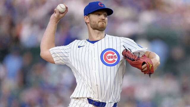 CHICAGO, ILLINOIS - AUGUST 4: Michael Soroka #41 of the Chicago Cubs pitches in a game against the Cincinnati Reds at Wrigley Field on August 4, 2025 in Chicago, Illinois.