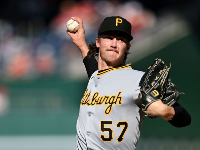 WASHINGTON, DC - SEPTEMBER 13: Bubba Chandler #57 of the Pittsburgh Pirates pitches in the secon inning against the Washington Nationals at Nationals Park on September 13, 2025 in Washington, DC.