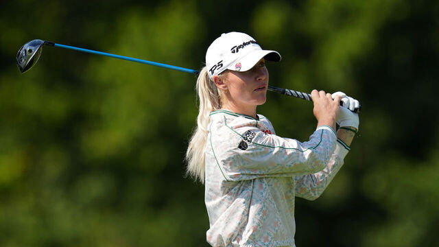 CINCINNATI, OHIO - SEPTEMBER 13: Charley Hull of England plays a shot from the sixth tee during the third round of the Kroger Queen City Championship presented by P&G 2025 at TPC River's Bend on September 13, 2025 in Cincinnati, Ohio.