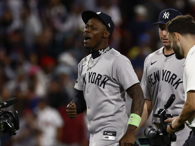 BOSTON, MA - SEPTEMBER 13: Jazz Chisholm Jr. #13 of the New York Yankees celebrates after their 5-3 win over the Boston Red Sox at Fenway Park on September 13, 2025 in Boston, Massachusetts.
