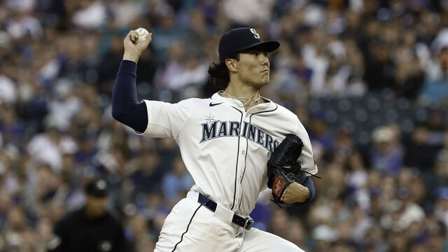 SEATTLE, WASHINGTON - SEPTEMBER 13: Bryan Woo #22 of the Seattle Mariners throws a pitch during the second inning against the Los Angeles Angels at T-Mobile Park on September 13, 2025 in Seattle, Washington.