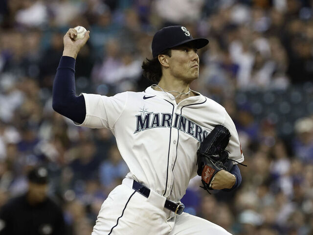 SEATTLE, WASHINGTON - SEPTEMBER 13: Bryan Woo #22 of the Seattle Mariners throws a pitch during the second inning against the Los Angeles Angels at T-Mobile Park on September 13, 2025 in Seattle, Washington.