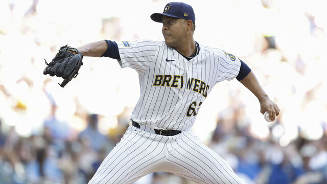 MILWAUKEE, WI - SEPTEMBER 14: Jose Quintana #62 of the Milwaukee Brewers pitches during the game between the St. Louis Cardinals and the Milwaukee Brewers at American Family Field on Sunday, September 14, 2025 in Milwaukee, Wisconsin.