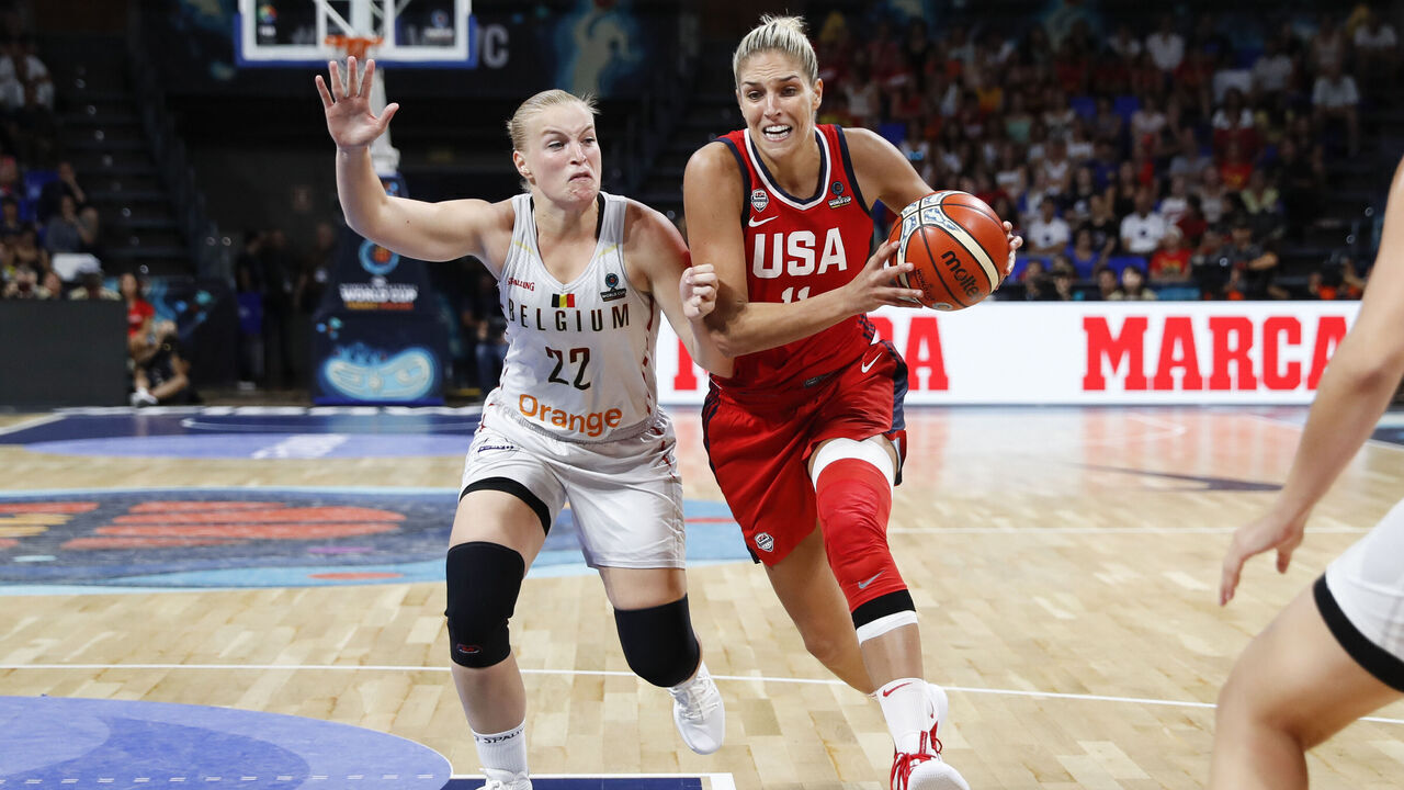 TENERIFE, SPAIN - SEPTEMBER 29: Elena Delle Donne #11 of the USA National Team drives to the basket against Hanne Mestdagh #22 of Belgium in the semifinals of the FIBA Women's Basketball World Cup at Pabellon de Deportes de Tenerife Santiago Martin on September 29, 2018 in San Cristobal de La Laguna, Spain. Mandatory Copyright Notice: Copyright 2018 NBAE.