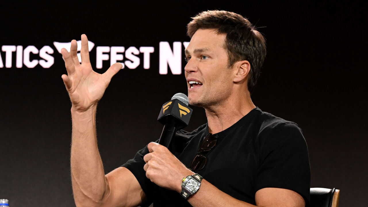 NEW YORK, NEW YORK - JUNE 21: Tom Brady speaks onstage at Fanatics Fest NYC 2025 at Javits Center on June 21, 2025 in New York City.