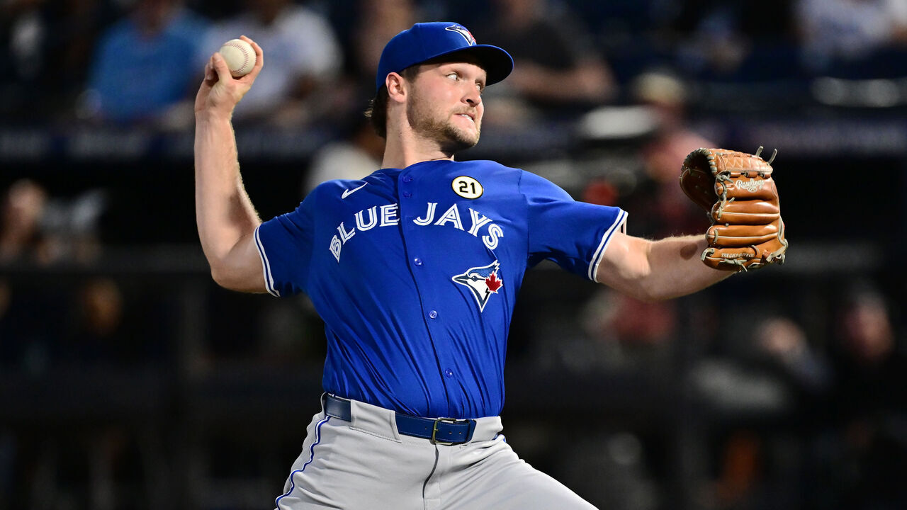 TAMPA, FLORIDA - SEPTEMBER 15: Trey Yesavage #39 of the Toronto Blue Jays delivers a pitch in the first inning against the Tampa Bay Rays during his Major League Debut at George M. Steinbrenner Field on September 15, 2025 in Tampa, Florida.