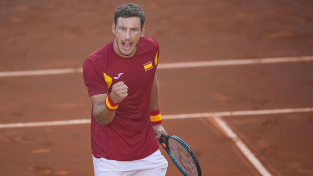 MALAGA, SPAIN - SEPTEMBER 14: Pablo Carreno of Spain gestures against Elmer Moller of Denmark during their men’s singles tennis match to 2025 Davis Cup Qualifiers Second Round between Spain and Denmark at Club Tennis Puente Romano on September 14, 2025, in Malaga, Spain.