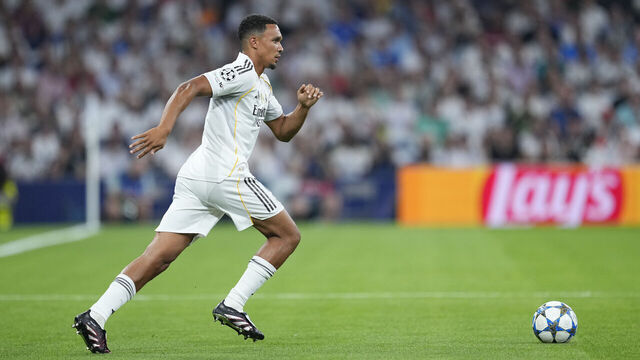MADRID, SPAIN - SEPTEMBER 16: Trent Alexander-Arnold of Real Madrid CF in action during the UEFA Champions League 2025/26 League Phase MD1 match between Real Madrid C.F. and Olympique de Marseille at Estadio Santiago Bernabeu on September 16, 2025 in Madrid, Spain.
