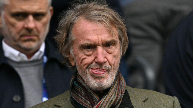 Manchester United's co-owner Jim Ratcliffe looks from the directors box before kick off of the English Premier League football match between Manchester City and Manchester United at the Etihad Stadium in Manchester, north west England, on September 14, 2025.