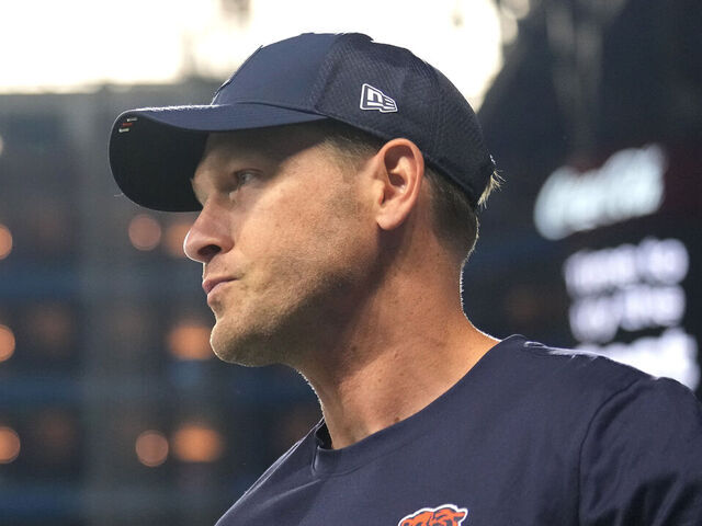 DETROIT, MICHIGAN - SEPTEMBER 14: Head coach Ben Johnson of the Chicago Bears looks on in the game against the Detroit Lions at Ford Field on September 14, 2025 in Detroit, Michigan.