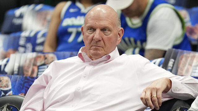 DALLAS, TX - MAY 3: Steve Balmer looks on before the game between the LA Clippers and the Dallas Mavericks during Round 1 Game 6 of the 2024 NBA Playoffs on May 3, 2024 at the American Airlines Center in Dallas, Texas. Mandatory Copyright Notice: Copyright 2024 NBAE