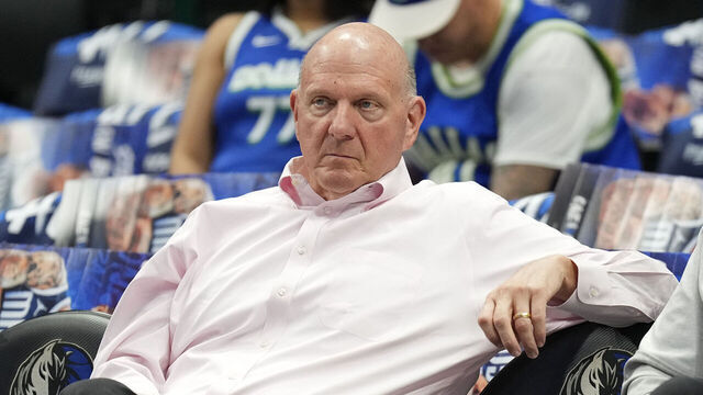 DALLAS, TX - MAY 3: Steve Balmer looks on before the game between the LA Clippers and the Dallas Mavericks during Round 1 Game 6 of the 2024 NBA Playoffs on May 3, 2024 at the American Airlines Center in Dallas, Texas. Mandatory Copyright Notice: Copyright 2024 NBAE