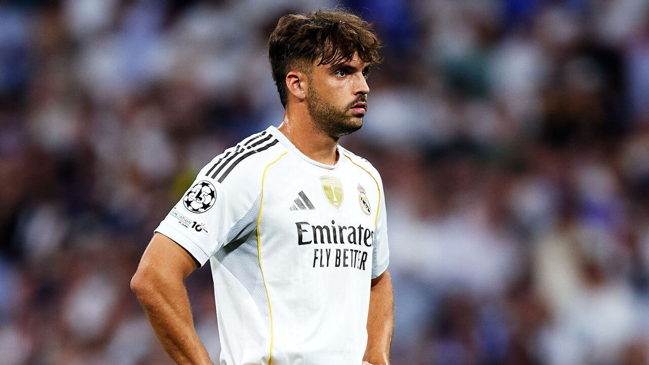 MADRID, SPAIN - SEPTEMBER 16: Raul Asencio of Real Madrid looks on during the UEFA Champions League 2025/26 League Phase MD1 match between Real Madrid C.F. and Olympique de Marseille at Estadio Santiago Bernabeu on September 16, 2025 in Madrid, Spain.