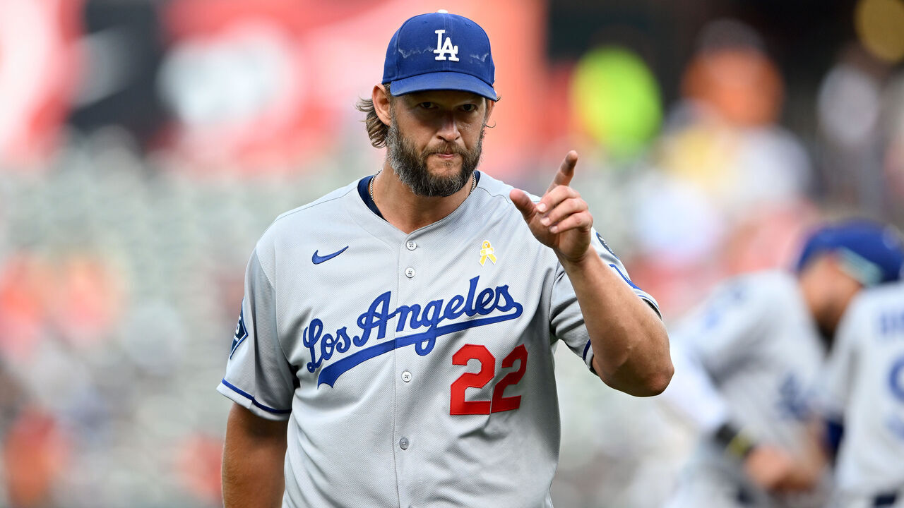 BALTIMORE, MARYLAND - SEPTEMBER 07: Clayton Kershaw #22 of the Los Angeles Dodgers walks to the dugout after being taken out of the game against the Baltimore Orioles at Oriole Park at Camden Yards on September 07, 2025 in Baltimore, Maryland.