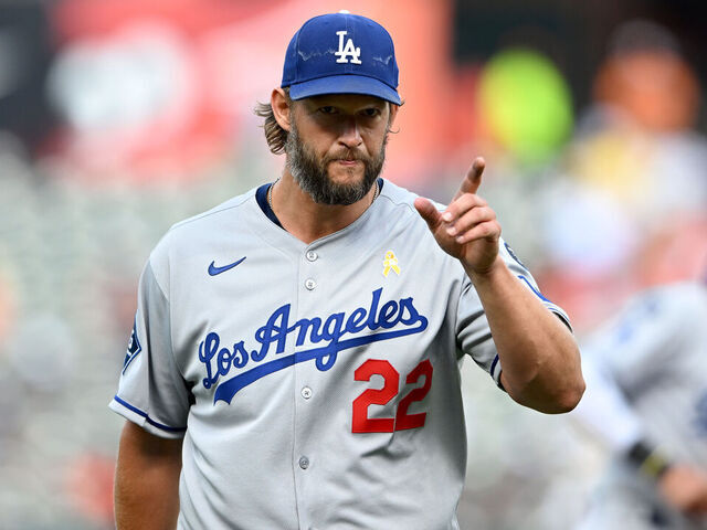 BALTIMORE, MARYLAND - SEPTEMBER 07: Clayton Kershaw #22 of the Los Angeles Dodgers walks to the dugout after being taken out of the game against the Baltimore Orioles at Oriole Park at Camden Yards on September 07, 2025 in Baltimore, Maryland.