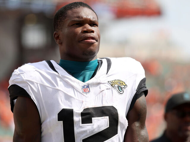CINCINNATI, OHIO - SEPTEMBER 14: Travis Hunter #12 of the Jacksonville Jaguars walks off the field at half time during the NFL 2025 game against the Cincinnati Bengals at Paycor Stadium on September 14, 2025 in Cincinnati, Ohio.
