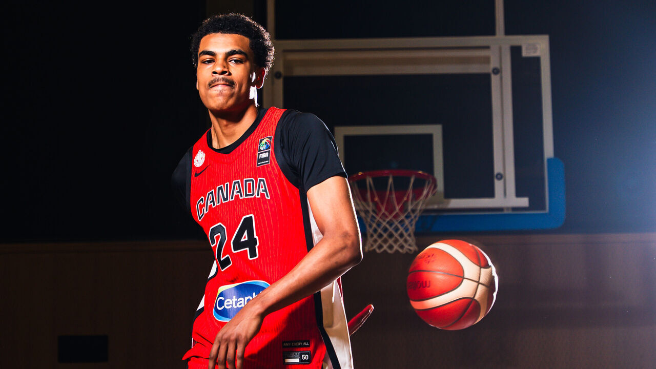 LAUSANNE, SWITZERLAND - JUNE 27: Abdul Aziz Olajuwon of Team Canada poses for a portrait during content day ahead of the FIBA U19 Basketball World Cup 2025 on June 27, 2025 in Lausanne, Switzerland.