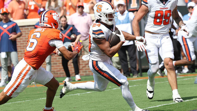 CLEMSON, SC - SEPTEMBER 20: Syracuse Orange running back Will Nixon (24) crosses the goal line to score a touchdown during a college football game between the Syracuse Orange and the Clemson Tigers on September 20, 2025 at Clemson Memorial Stadium in Clemson, S.C.