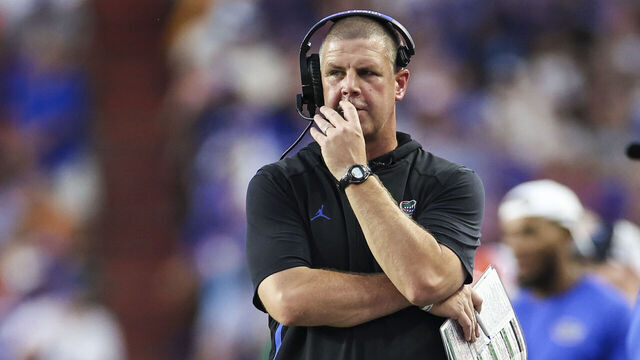 GAINESVILLE, FLORIDA - SEPTEMBER 06: Head coach Billy Napier of the Florida Gators looks on during the second half of a game against the South Florida Bulls at Ben Hill Griffin Stadium on September 06, 2025 in Gainesville, Florida.