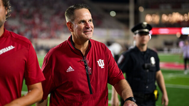 BLOOMINGTON, IN - SEPTEMBER 20: Indiana Hoosiers head coach Curt Cignetti walks off the field following a college football game between the Illinois Fighting Illini and Indiana Hoosiersi on September 20, 2025 at Memorial Stadium in Bloomington, IN