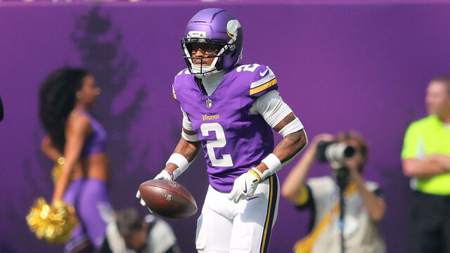 MINNEAPOLIS, MINNESOTA - SEPTEMBER 21: Isaiah Rodgers #2 of the Minnesota Vikings returns to the bench after scoring an 87-yard touchdown interception against the Cincinnati Bengals in the first quarter at U.S. Bank Stadium on September 21, 2025 in Minneapolis, Minnesota.