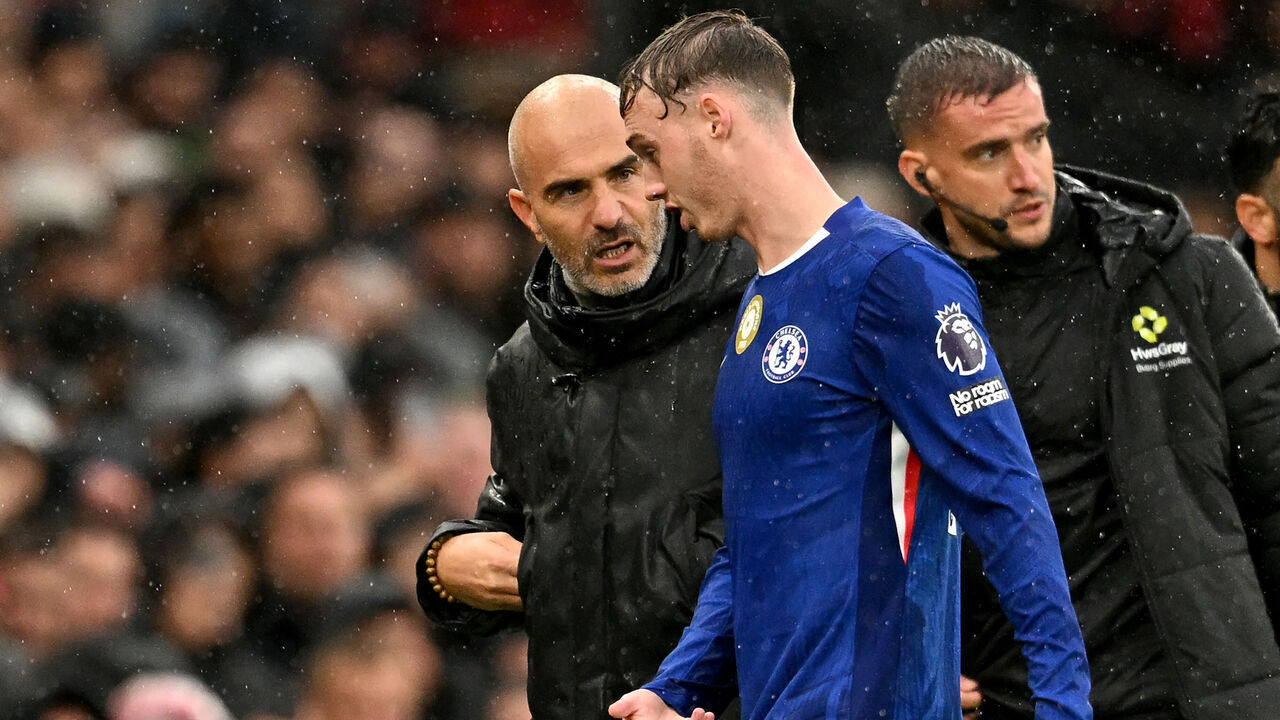 Chelsea's English midfielder #10 Cole Palmer leaves the pitch after being substituted off during the English Premier League football match between Manchester United and Chelsea at Old Trafford in Manchester, north west England, on September 20, 2025.