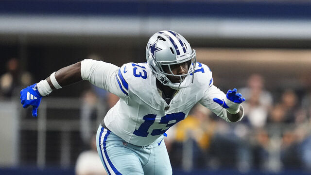 ARLINGTON, TX - SEPTEMBER 14: Dante Fowler Jr. #13 of the Dallas Cowboys rushes the passer during an NFL football game against the New York Giants at AT&T Field on September 14, 2025 in Arlington, Texas.
