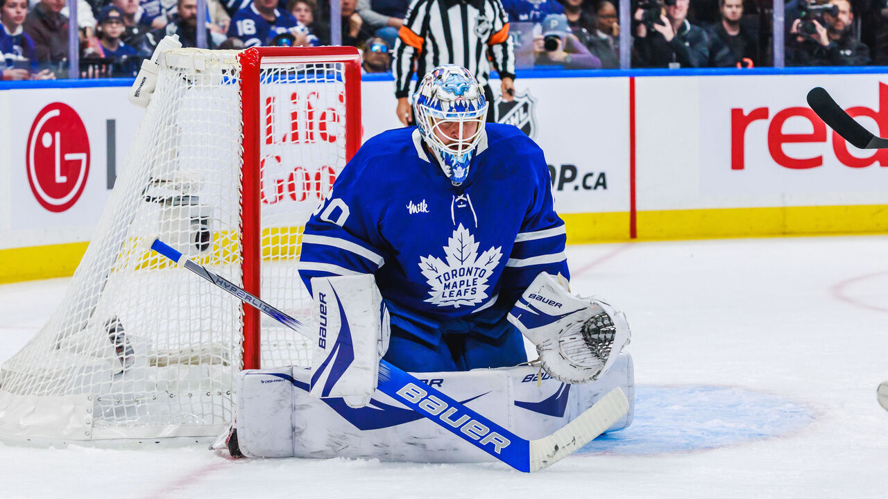 TORONTO, ON - May 18: Toronto Maple Leafs goaltender Joseph Woll (60) is seen during the first period of game 7 of the Eastern Conference Playoffs between the Florida Panthers and Toronto Maple Leafs on May 18, 2025, at Scotiabank Arena in Toronto, ON.