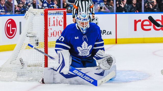 TORONTO, ON - May 18: Toronto Maple Leafs goaltender Joseph Woll (60) is seen during the first period of game 7 of the Eastern Conference Playoffs between the Florida Panthers and Toronto Maple Leafs on May 18, 2025, at Scotiabank Arena in Toronto, ON.