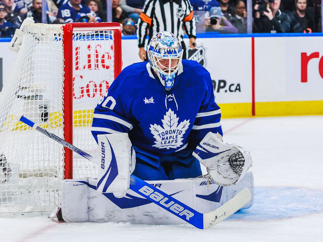 TORONTO, ON - May 18: Toronto Maple Leafs goaltender Joseph Woll (60) is seen during the first period of game 7 of the Eastern Conference Playoffs between the Florida Panthers and Toronto Maple Leafs on May 18, 2025, at Scotiabank Arena in Toronto, ON.