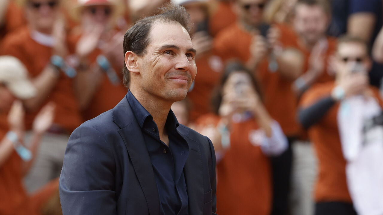 PARIS, FRANCE - MAY 25: Rafael Nadal of Spain during the ceremony to honor his career and the14 titles won on the parisian clay-courts on day 1 of the 2025 French Open, Roland-Garros 2025, Grand Slam tennis tournament at Roland Garros stadium on May 25, 2025 in Paris, France.