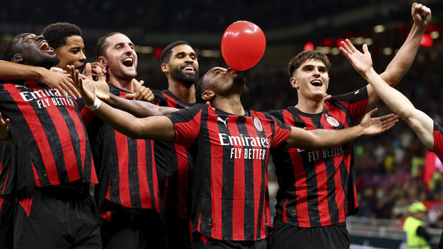 MILAN, ITALY - SEPTEMBER 23: Christopher Nkunku of AC Milan celebrates after scoring the his team's second goal during the Coppa Italia Frecciarossa Round of 16 match between AC Milan and US Lecce at Giuseppe Meazza Stadium on September 23, 2025 in Milan, Italy.