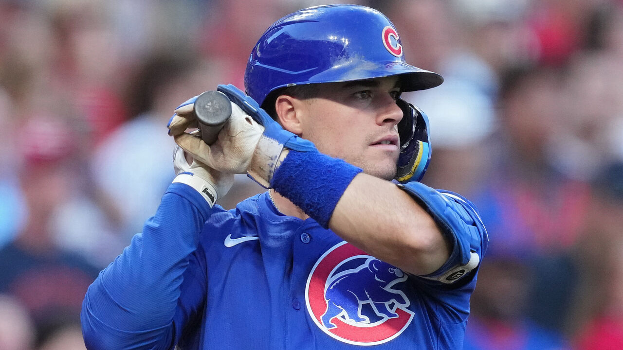 CINCINNATI, OHIO - SEPTEMBER 20: Matt Shaw #6 of the Chicago Cubs looks on during a baseball game against the Cincinnati Reds at Great American Ball Park on September 20, 2025 in Cincinnati, Ohio.