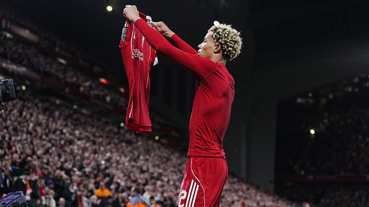 Liverpool's Hugo Ekitike celebrates scoring their side's second goal of the game during the Carabao Cup third round match at Anfield, Liverpool. Picture date: Tuesday September 23, 2025.