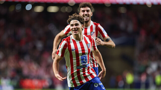 MADRID, SPAIN - SEPTEMBER 24: Julian Alvarez of Atletico de Madrid celebrates a goal during the Spanish League, LaLiga EA Sports, football match played between Atletico de Madrid and Rayo Vallecano at Riyadh Air Metropolitano stadium on September 24, 2025, in Madrid, Spain.