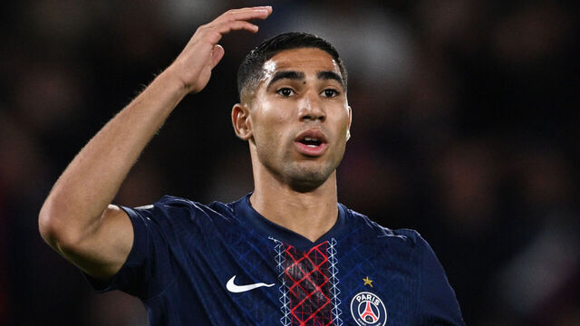 PARIS, FRANCE - SEPTEMBER 17: Achraf Hakimi of Paris Saint Germain reacts during the UEFA Champions League 2025/26 League Phase MD1 match between Paris Saint-Germain and Atalanta BC at Parc des Princes on September 17, 2025 in Paris, France.
