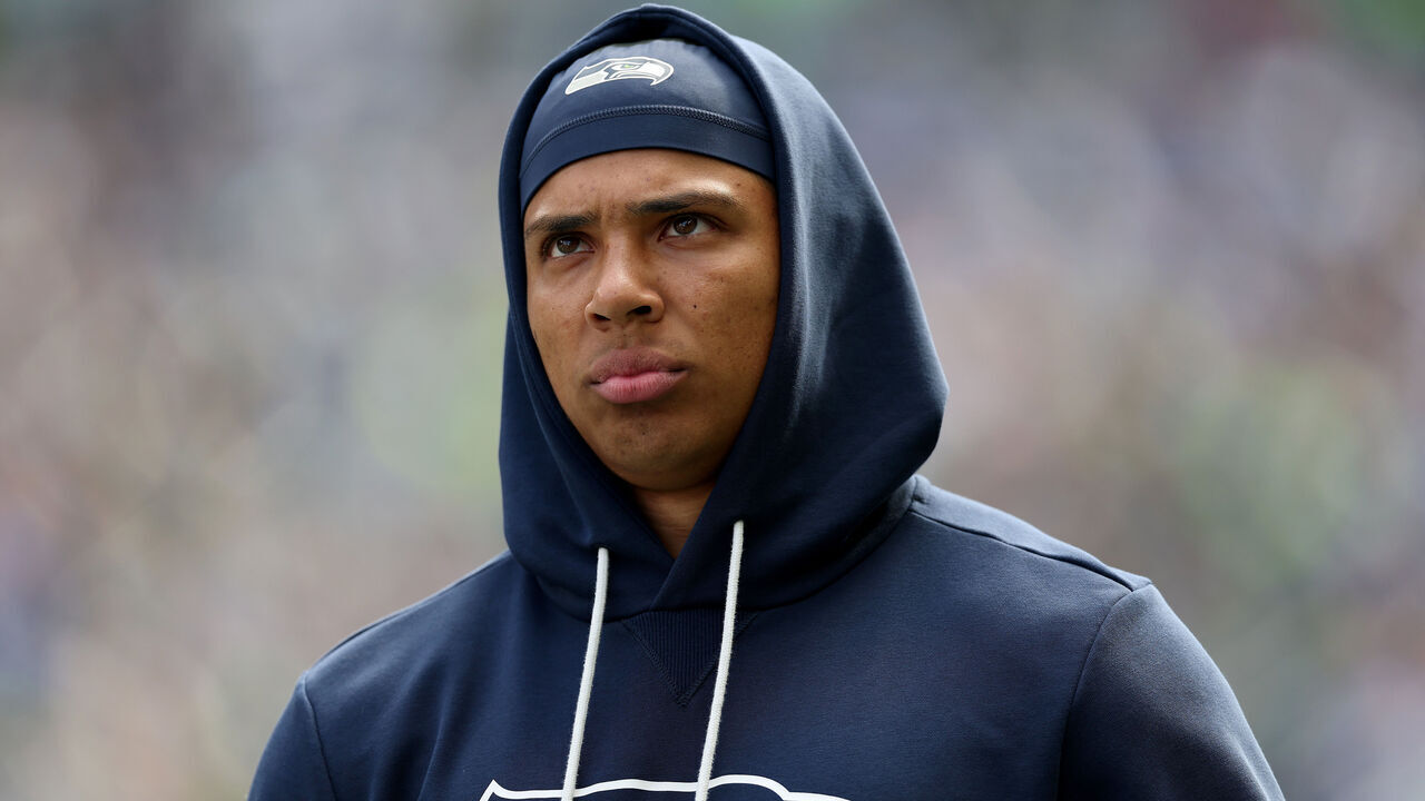 SEATTLE, WASHINGTON - SEPTEMBER 21: Zach Charbonnet #26 of the Seattle Seahawks looks on against the New Orleans Saints at Lumen Field on September 21, 2025 in Seattle, Washington.