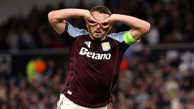 BIRMINGHAM, ENGLAND - SEPTEMBER 25: John McGinn of Aston Villa celebrates scoring his team's first goal during the UEFA Europa League 2025/26 League Phase MD1 match between Aston Villa FC and Bologna FC 1909 at Villa Park on September 25, 2025 in Birmingham, England.
