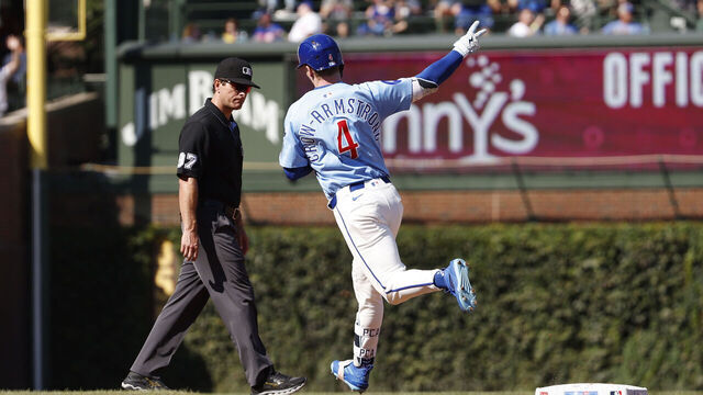 CHICAGO, ILLINOIS - SEPTEMBER 26: Pete Crow-Armstrong #4 of the Chicago Cubs celebrates after hitting a two-run home run in the fourth inning against the St. Louis Cardinals at Wrigley Field on September 26, 2025 in Chicago, Illinois.