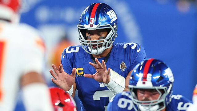 EAST RUTHERFORD, NJ - SEPTEMBER 21: Russell Wilson #3 of the New York Giants during the game against the Kansas City Chiefs on September 21, 2025 at MetLife Stadium in East Rutherford, New Jersey.