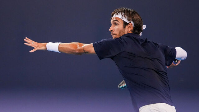BEIJING, CHINA - SEPTEMBER 26: Lorenzo Musetti of Italy competes in the Men's Singles Round of 32 match against Giovanni Mpetshi Perricard of France on day 5 of the 2025 China Open at National Tennis Center on September 26, 2025 in Beijing, China.