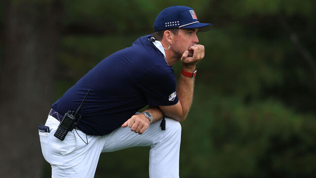 FARMINGDALE, NEW YORK - SEPTEMBER 27: Team United States Captain Keegan Bradley watches on the 13th hole during the Saturday afternoon four-balls matches of the 2025 Ryder Cup at Black Course at Bethpage State Park Golf Course on September 27, 2025 in Farmingdale, New York.