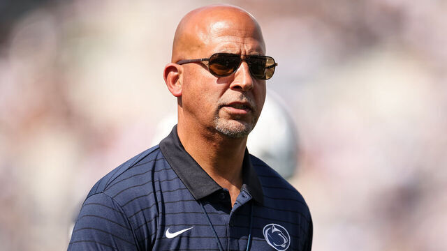 STATE COLLEGE, PA - SEPTEMBER 13: Head coach James Franklin of the Penn State Nittany Lions looks on before the game against the Villanova Wildcats at West Shore Home Field at Beaver Stadium on September 13, 2025 in State College, Pennsylvania.