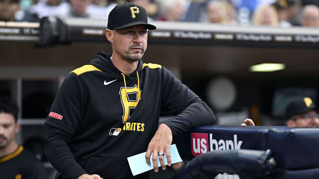 SAN DIEGO, CALIFORNIA - MAY 30: Manager Don Kelly #12 of the Pittsburgh Pirates looks on before the game against the San Diego Padres at Petco Park on May 30, 2025 in San Diego, California.