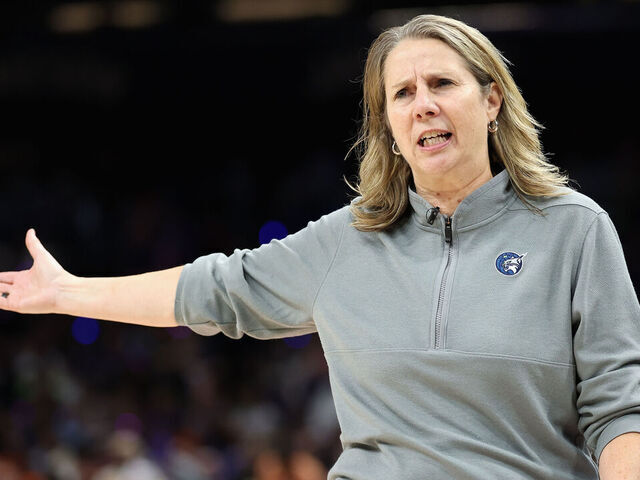 PHOENIX, ARIZONA - SEPTEMBER 26: Head coach Cheryl Reeve of the Minnesota Lynx reacts during the first half of Game Three of the 2025 WNBA Playoffs semifinals against the Phoenix Mercury at PHX Arena on September 26, 2025 in Phoenix, Arizona. The Mercury defeated the Lynx 84-76.