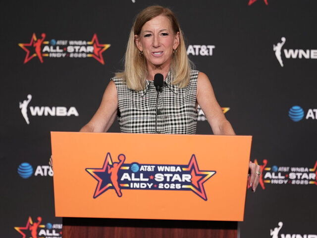 INDIANAPOLIS, IN - JULY 19: Commissioner Cathy Engelbert speaks during a press conference during the AT&T WNBA All-Star Game 2025 on July 19, 2025 at Gainbridge Fieldhouse in Indianapolis, Indiana. Mandatory Copyright Notice: Copyright 2025 NBAE