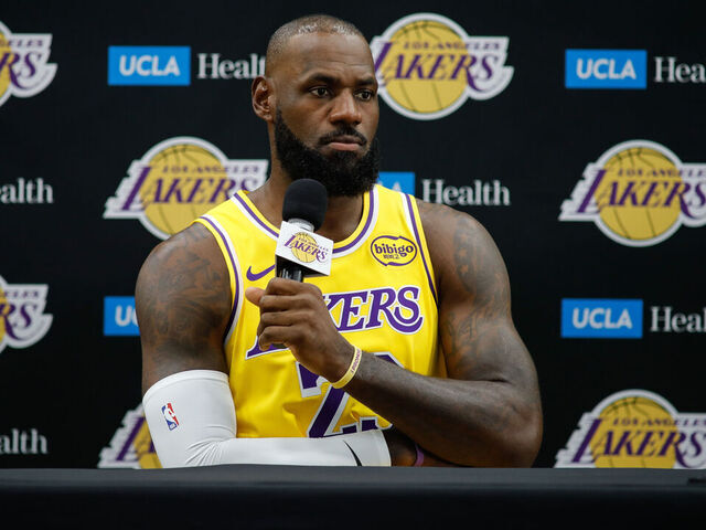 EL SEGUNDO, CA - SEPTEMBER 29: Los Angeles Lakers forward LeBron James (23) during Los Angeles Lakers media day on September 29, 2025, at UCLA Health Training Center in El Segundo, CA.