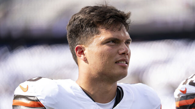 BALTIMORE, MARYLAND - SEPTEMBER 14: Dillon Gabriel #8 of the Cleveland Browns looks on following an NFL football game against the Baltimore Ravens at M&T Bank Stadium on September 14, 2025 in Baltimore, Maryland.